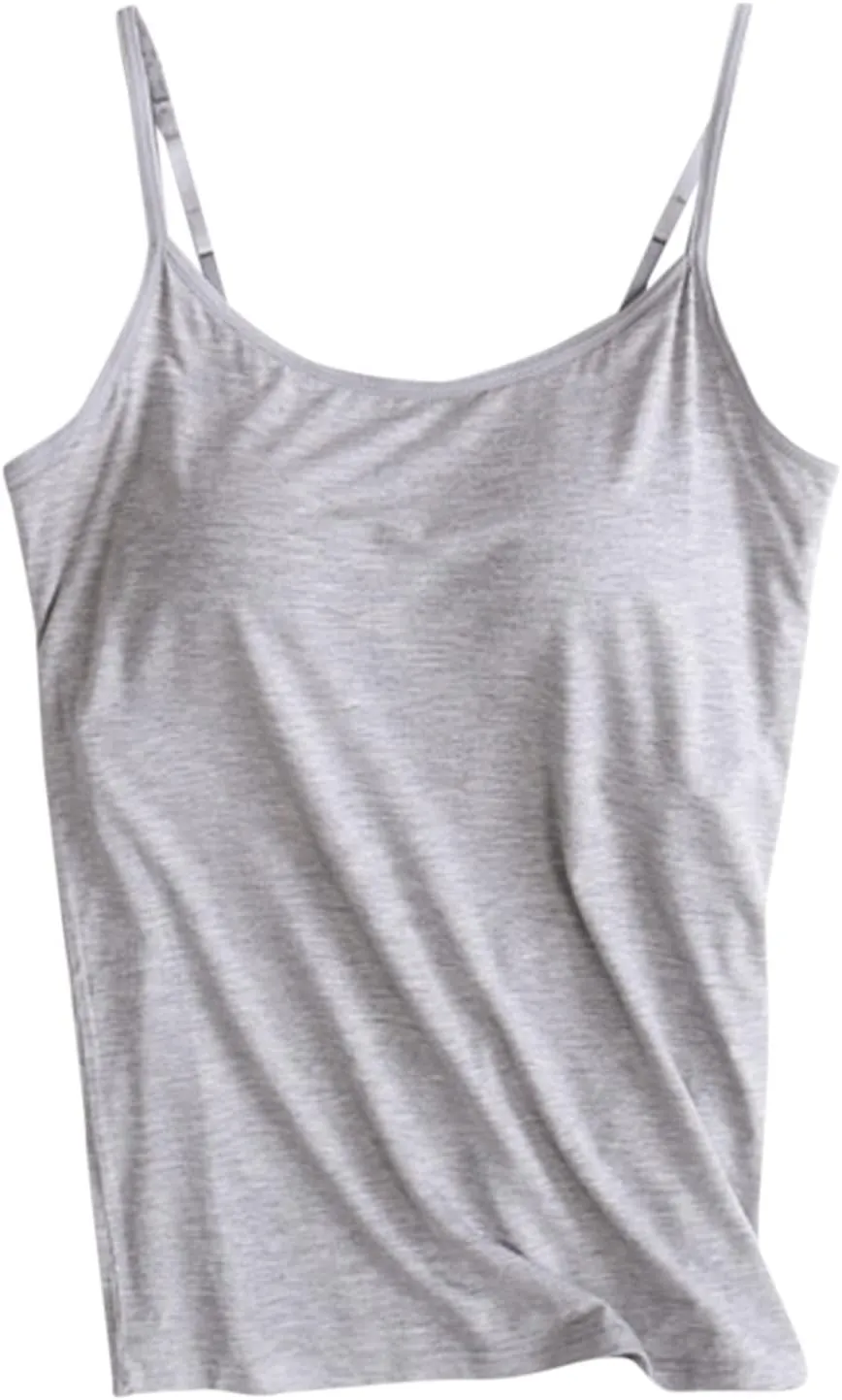 Camisole Tops with Built in Bra for Women Summer Casual Loose Chest Pad Vest Yoga Outfits Undershirts Cami Shirts