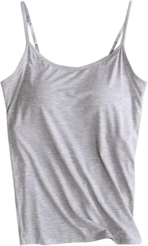 Camisole Tops with Built in Bra for Women Summer Casual Loose Chest Pad Vest Yoga Outfits Undershirts Cami Shirts