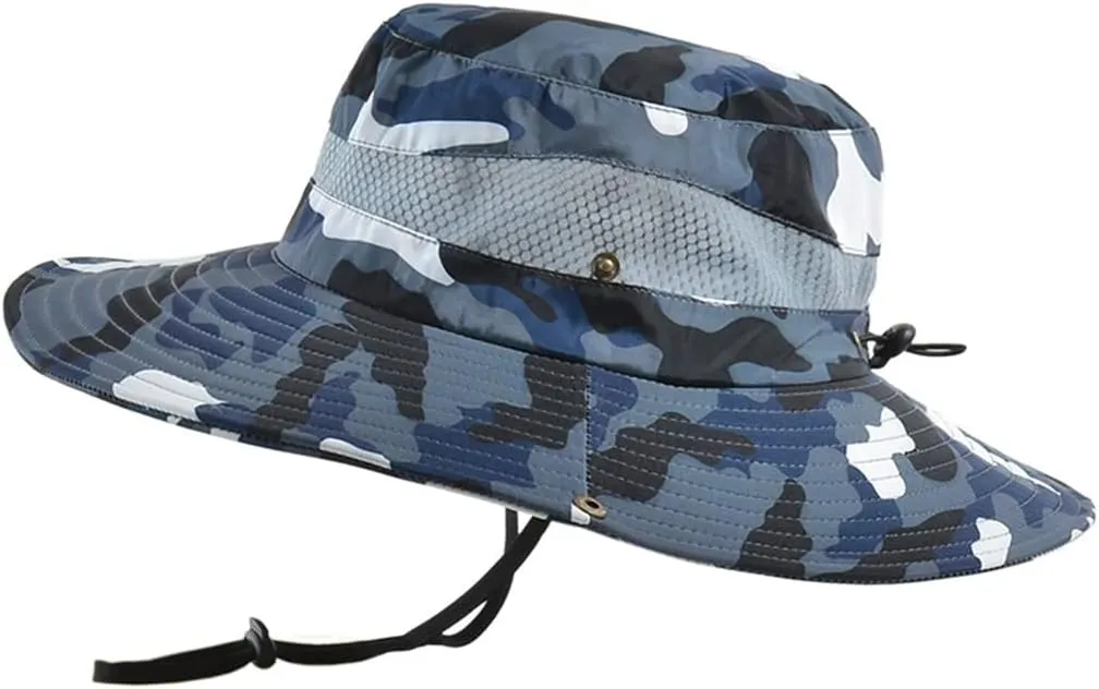 Camouflage Fishing Cap Breathable Mesh Wide Brim Sun Hat Outdoors UV Protection Bonnie Bucket Boonie Cap