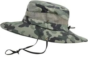 Camouflage Fishing Cap Breathable Mesh Wide Brim Sun Hat Outdoors UV Protection Bonnie Bucket Boonie Cap