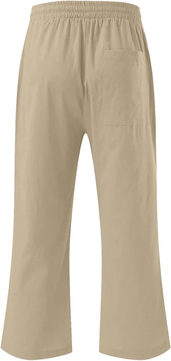 Capris Pants for Women 2024 Summer Casual Stretch Cotton Linen Capri Pant Drawstring Cropped High Waisted Trousers