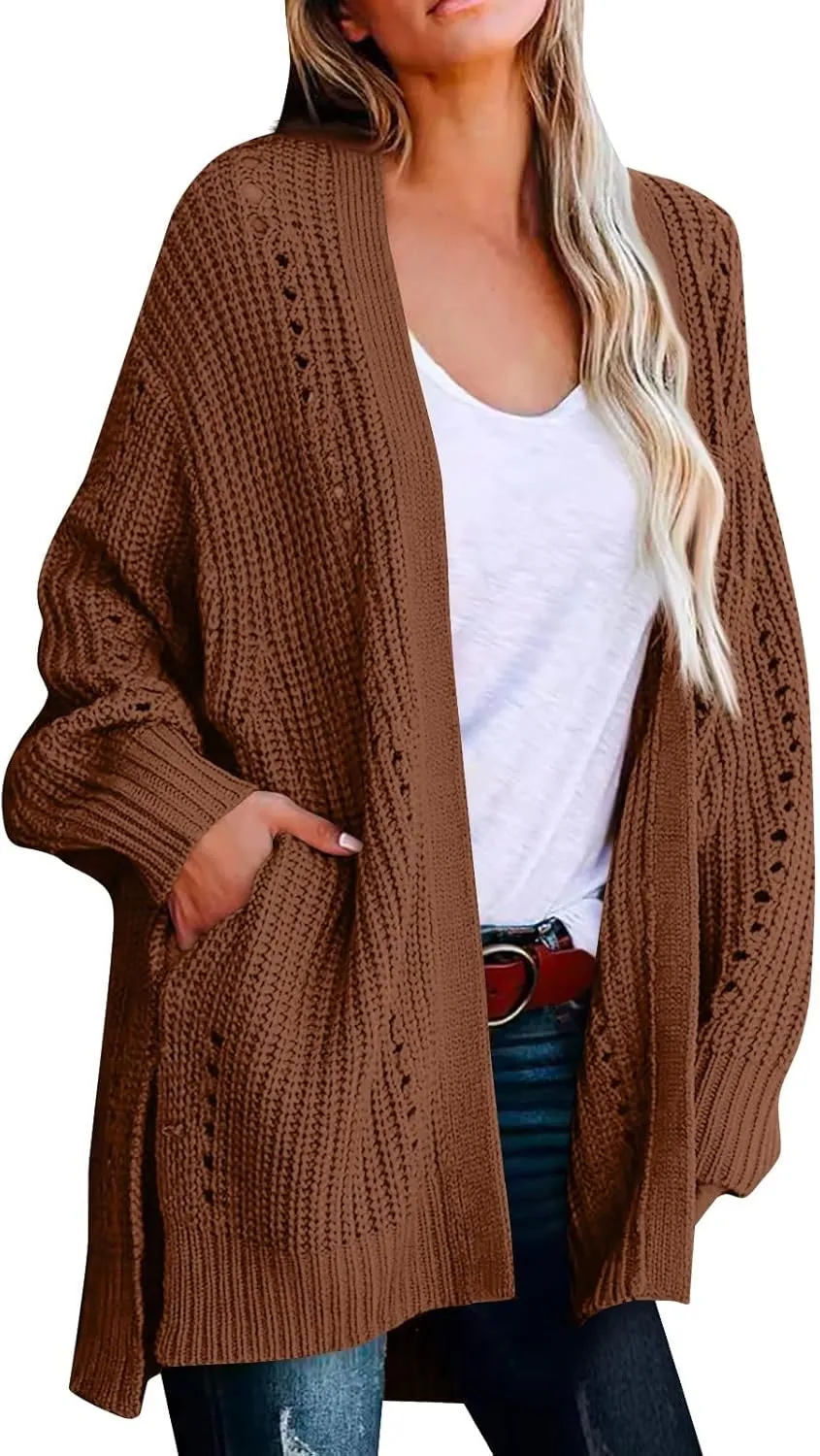 Cardigan Sweaters for Women Chunky Knit Lightweight Sweaters Long Oversized Open Front Cardigan with Pocket Loungewear
