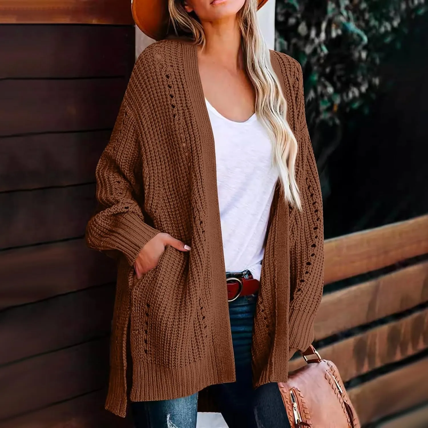Cardigan Sweaters for Women Chunky Knit Lightweight Sweaters Long Oversized Open Front Cardigan with Pocket Loungewear