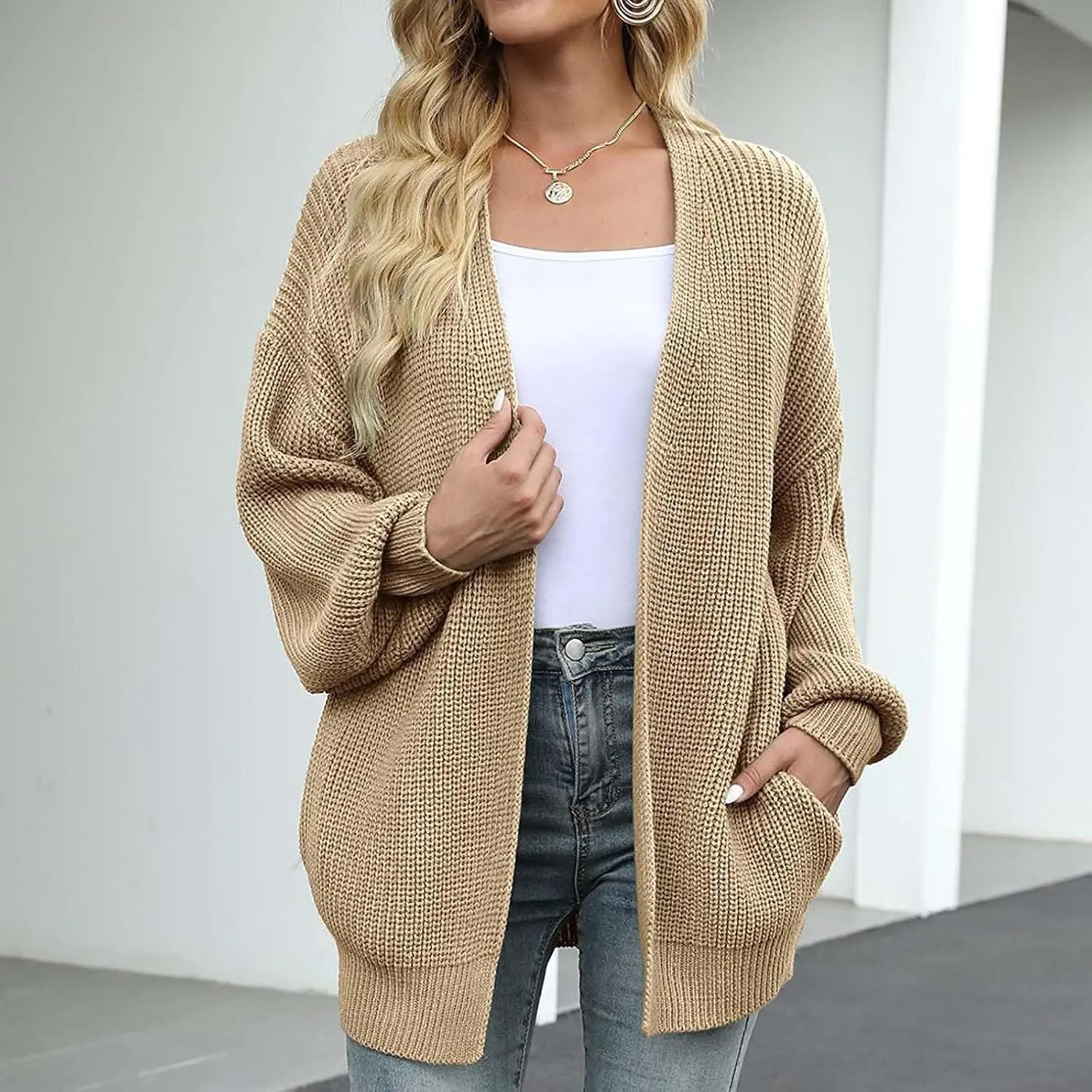Cardigan Sweaters for Women Chunky Knit Open Front Cardigan Long Oversized Batwing Lightweight Sweaters Loungewear