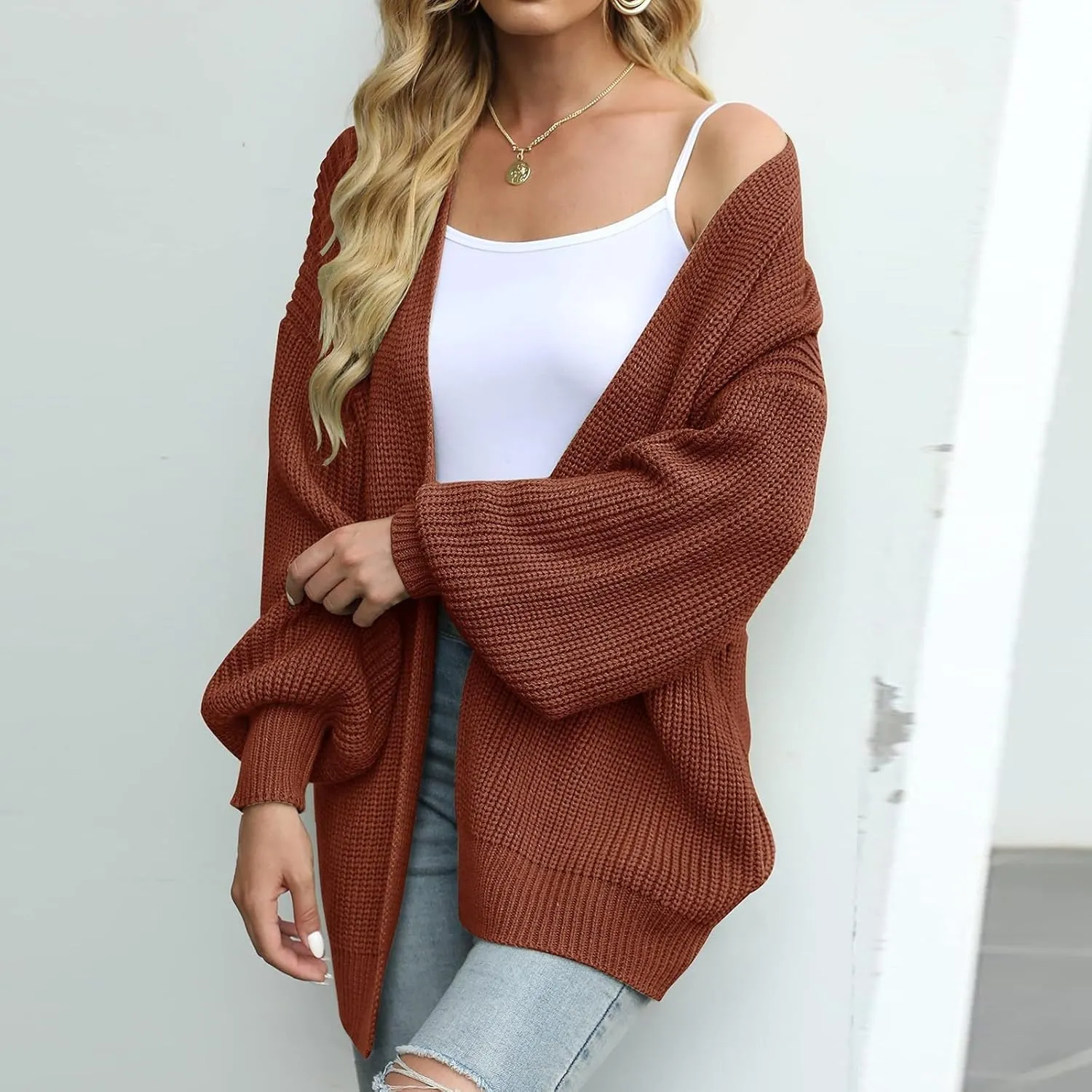 Cardigan Sweaters for Women Chunky Knit Open Front Cardigan Long Oversized Batwing Lightweight Sweaters Loungewear