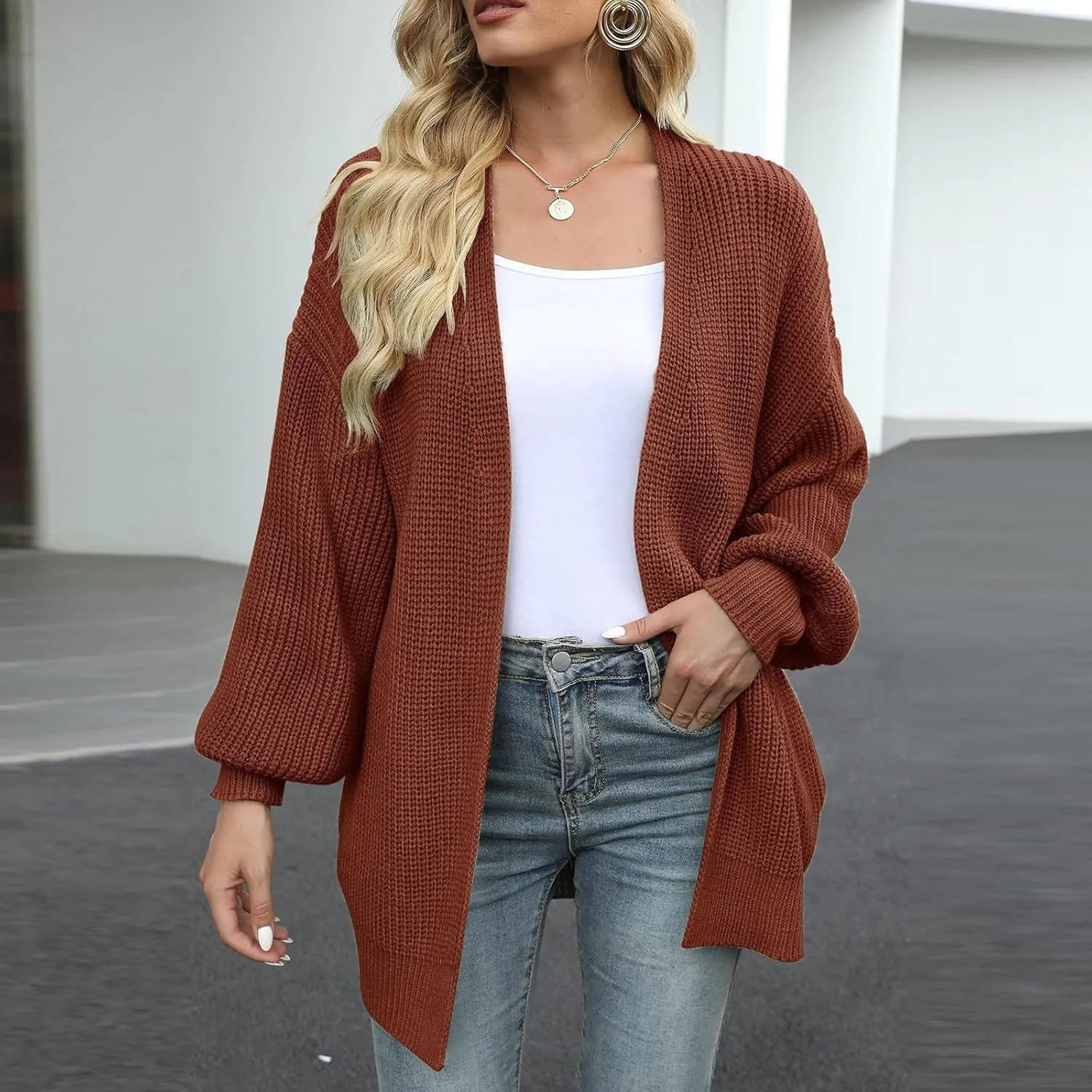Cardigan Sweaters for Women Chunky Knit Open Front Cardigan Long Oversized Batwing Lightweight Sweaters Loungewear