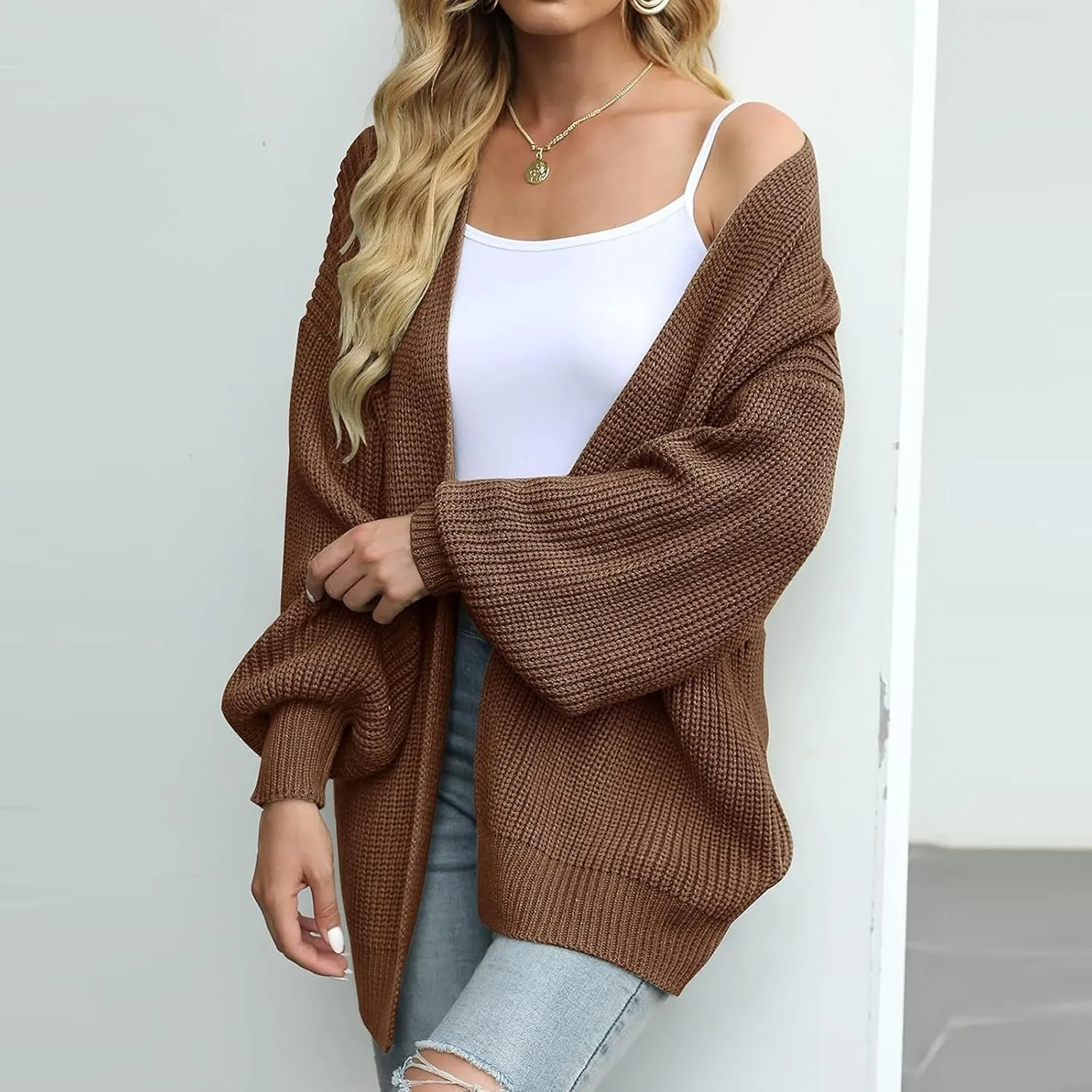 Cardigan Sweaters for Women Chunky Knit Open Front Cardigan Long Oversized Batwing Lightweight Sweaters Loungewear