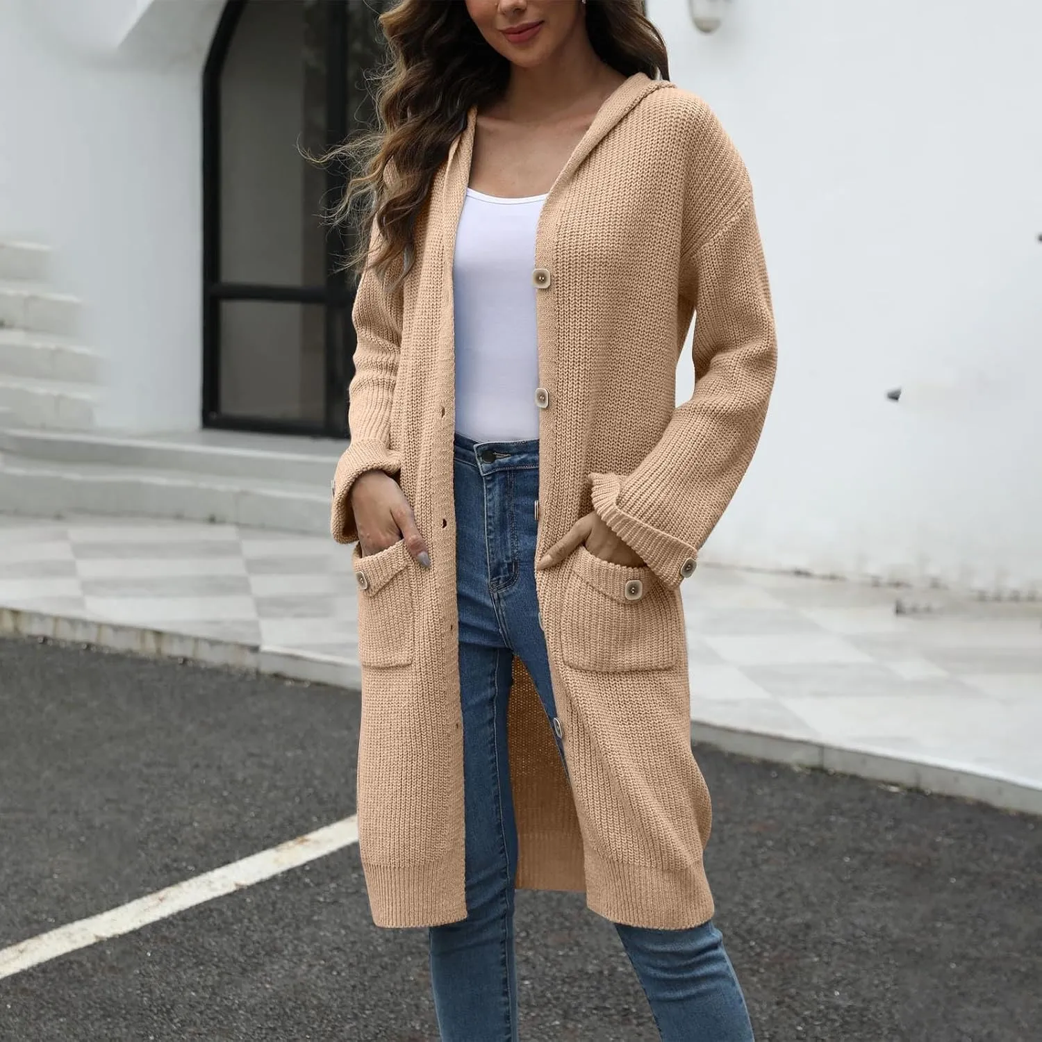 Cardigan Sweaters For Women Soft Fashion Button Down Open Front Long Sweaters Loungewear Knit Overcoats With Pockets