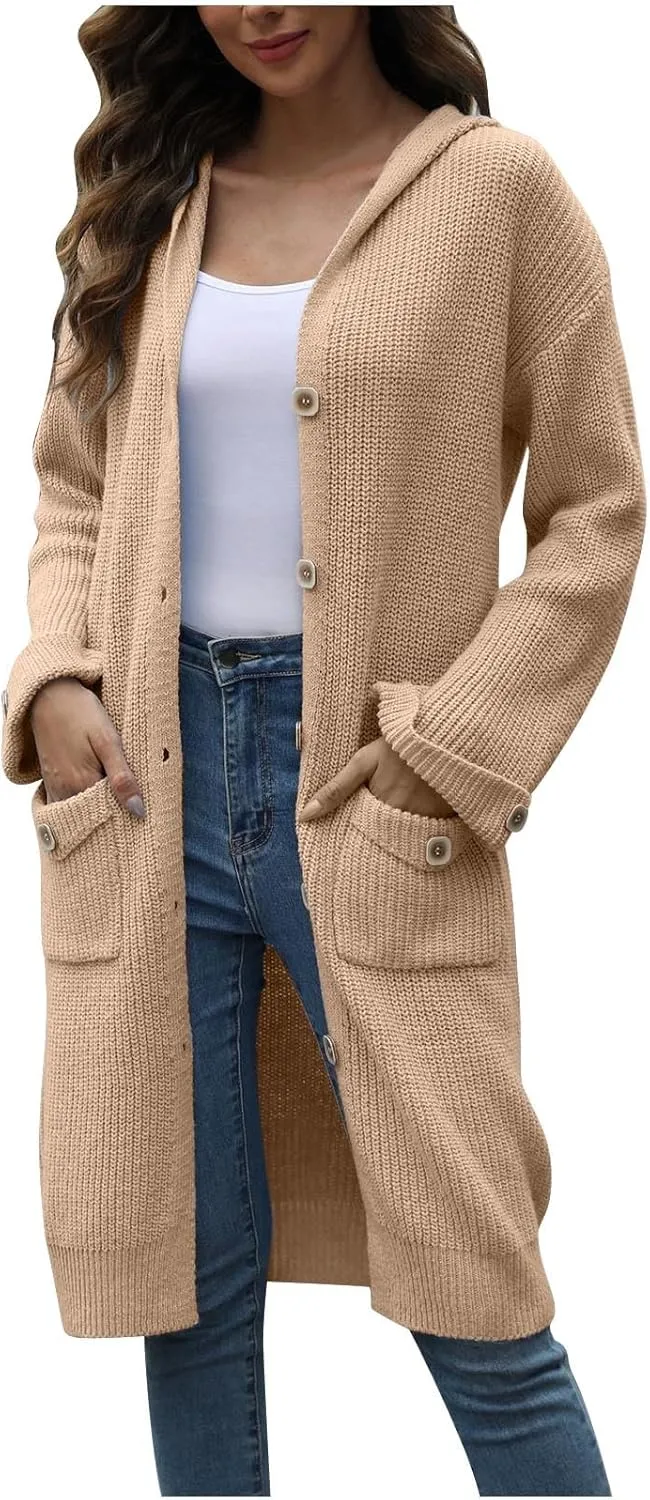 Cardigan Sweaters For Women Soft Fashion Button Down Open Front Long Sweaters Loungewear Knit Overcoats With Pockets