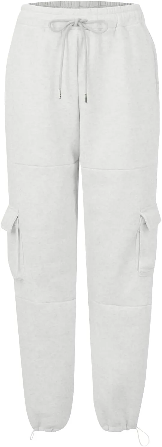 Cargo Joggers for Women Athletic High Waisted Fleece Sweatpants with Pockets Comfy Workout Elastic Waist Pants