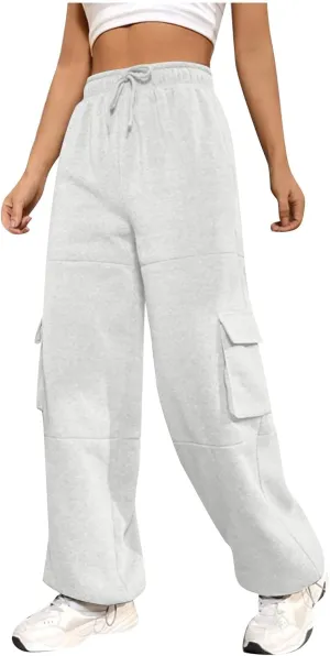 Cargo Joggers for Women Athletic High Waisted Fleece Sweatpants with Pockets Comfy Workout Elastic Waist Pants