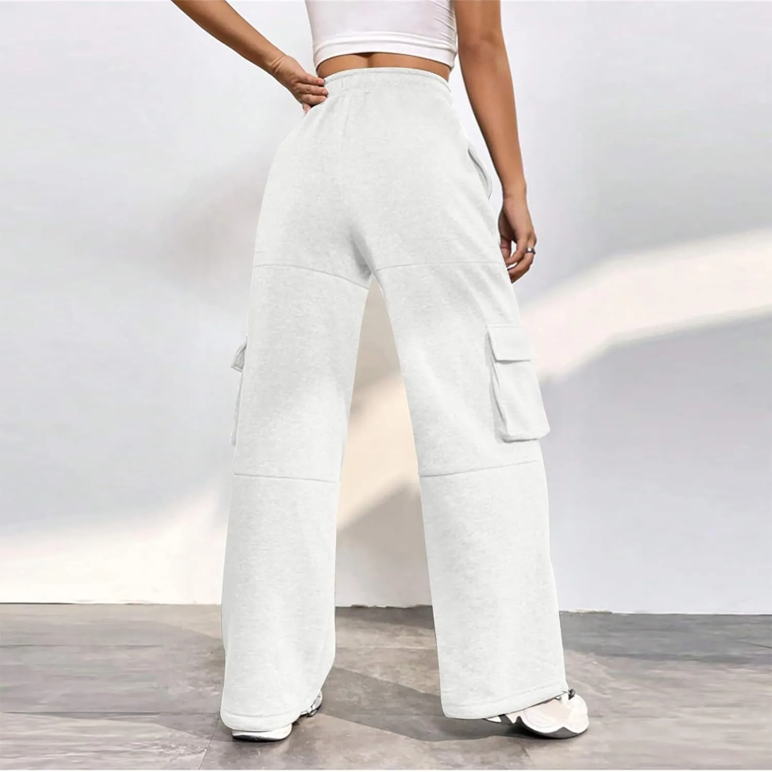 Cargo Joggers for Women Athletic High Waisted Fleece Sweatpants with Pockets Comfy Workout Elastic Waist Pants
