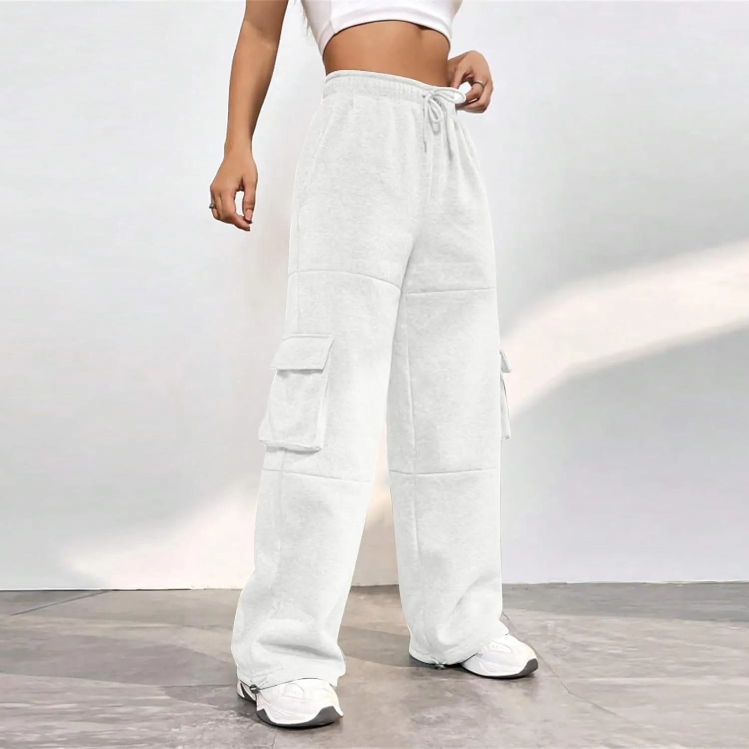 Cargo Joggers for Women Athletic High Waisted Fleece Sweatpants with Pockets Comfy Workout Elastic Waist Pants