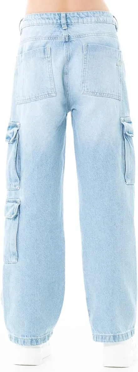 Cargo Pants for Girls - High Waist Wide Leg Baggy Jean for Teens Fashionable Loose Fitting Flap Pocket Denim
