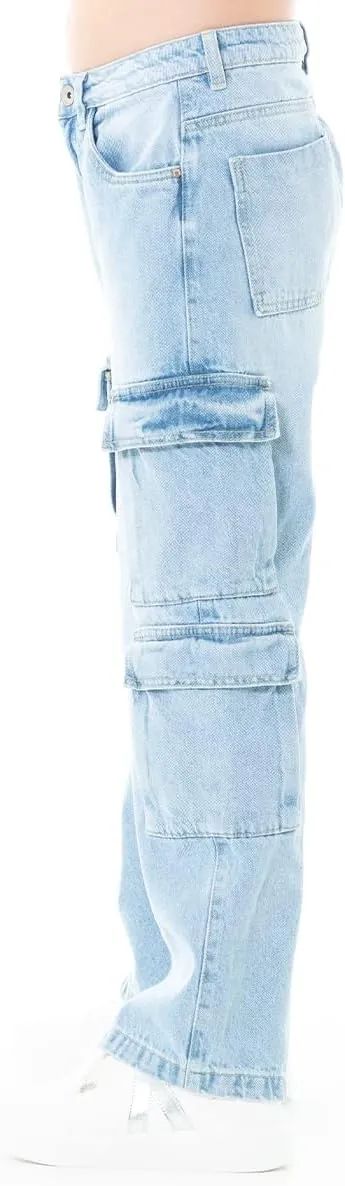 Cargo Pants for Girls - High Waist Wide Leg Baggy Jean for Teens Fashionable Loose Fitting Flap Pocket Denim