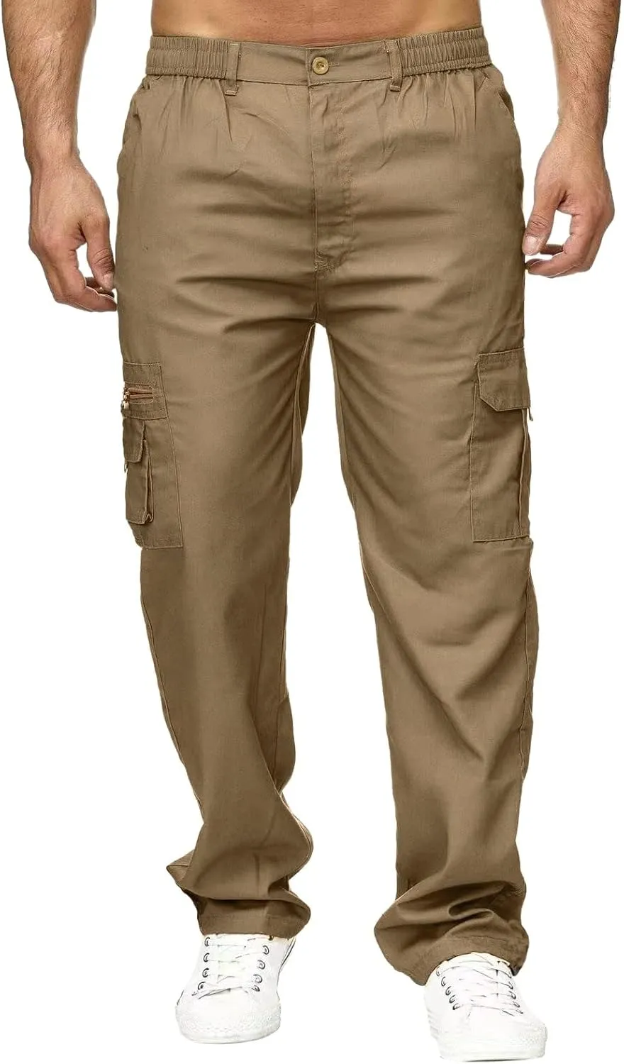Cargo Sweatpants for Men Fleece Cargo Sweatpants Stretch Elastic Waist Athletic Workout Jogger Drawstring Sport Pants