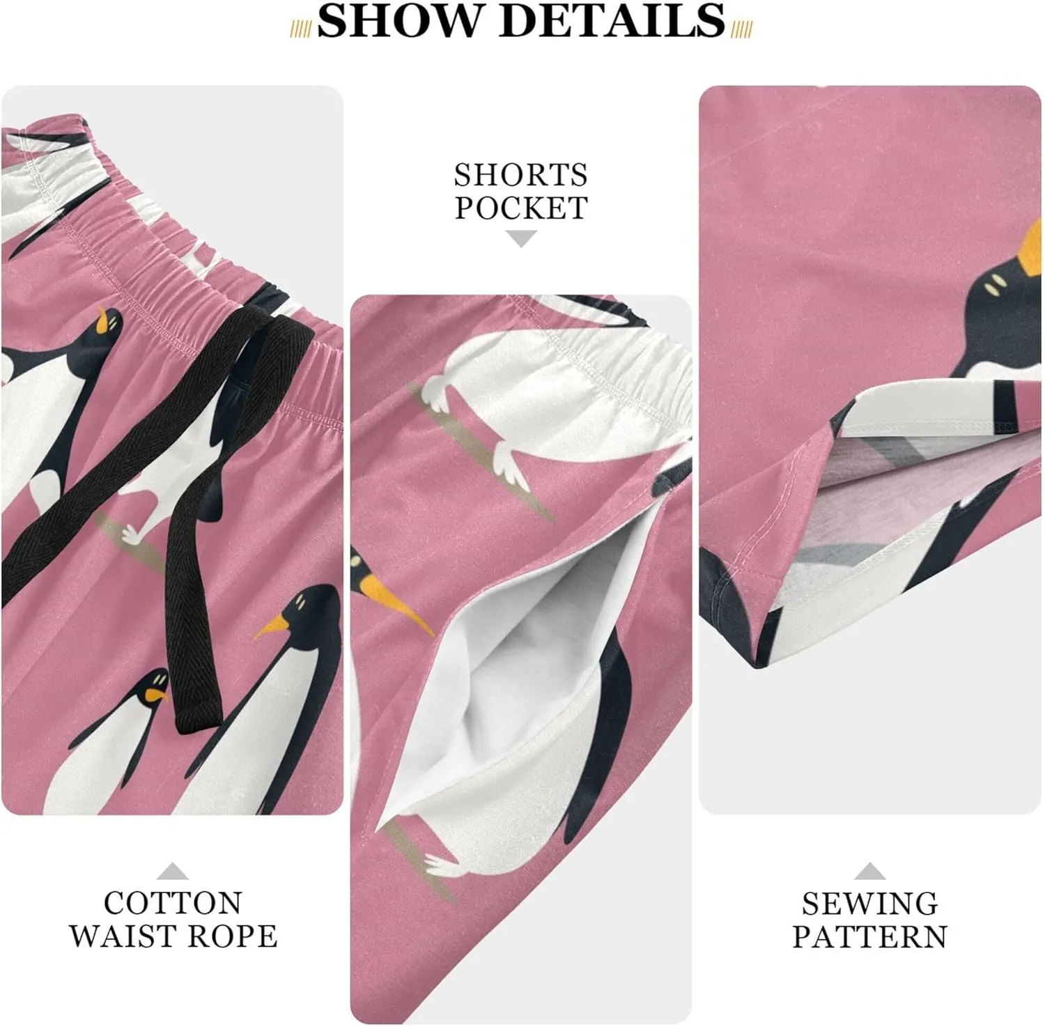 Cartoon Penguin On Pink Men's Pajama Pants Shorts Sleepwear Lounge Pajama Bottoms S-2XL