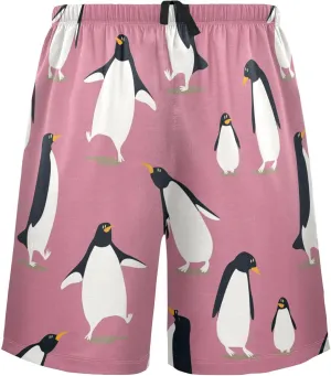 Cartoon Penguin On Pink Men's Pajama Pants Shorts Sleepwear Lounge Pajama Bottoms S-2XL
