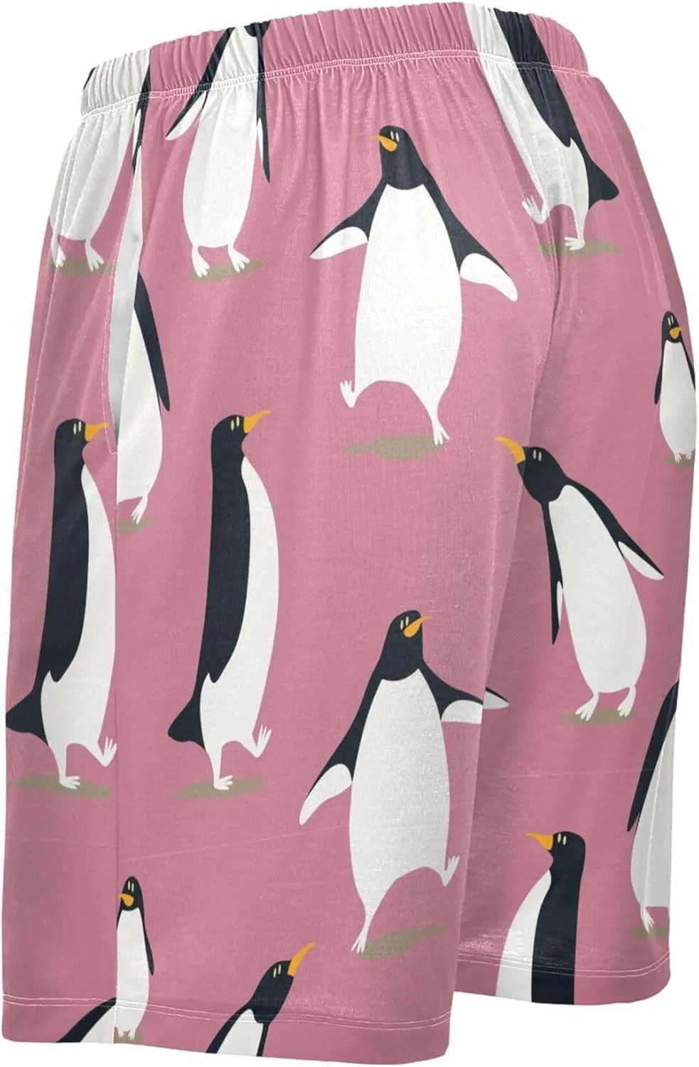 Cartoon Penguin On Pink Men's Pajama Pants Shorts Sleepwear Lounge Pajama Bottoms S-2XL