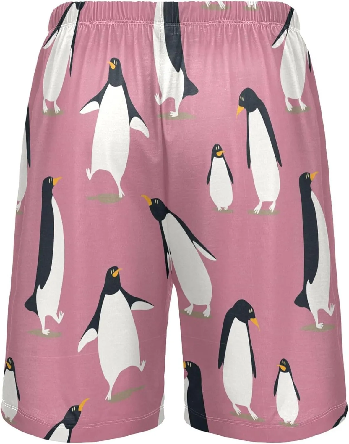 Cartoon Penguin On Pink Men's Pajama Pants Shorts Sleepwear Lounge Pajama Bottoms S-2XL