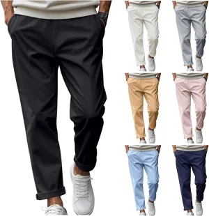 Casual Pants for Men Relaxed Fit Quick Dry Drawstring Straight Pants Baggy Work Office Business Trousers with Pockets