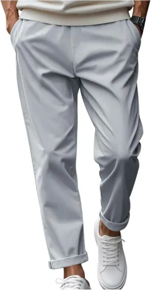 Casual Pants for Men Relaxed Fit Quick Dry Drawstring Straight Pants Baggy Work Office Business Trousers with Pockets