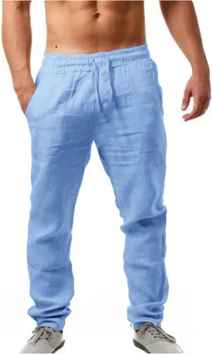 Cotton Linen Pants for Mens Casual Lightweight Loose Breathable Elastic Waist Drawstring Trousers Fashion Sweatpants