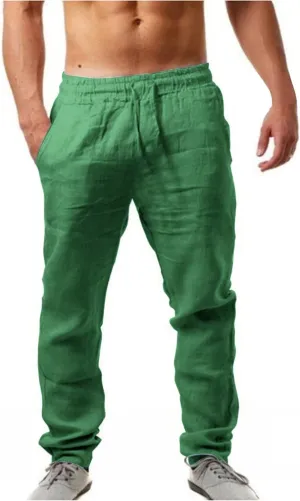Cotton Linen Pants for Mens Casual Lightweight Loose Breathable Elastic Waist Drawstring Trousers Fashion Sweatpants