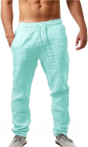 Cotton Linen Pants for Mens Casual Lightweight Loose Breathable Elastic Waist Drawstring Trousers Fashion Sweatpants