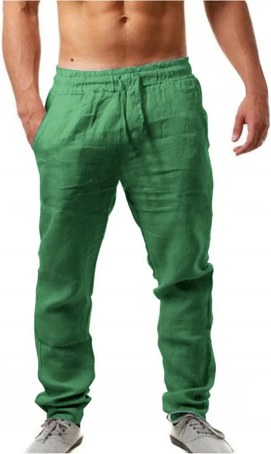 Cotton Linen Pants for Mens Casual Lightweight Loose Breathable Elastic Waist Drawstring Trousers Fashion Sweatpants