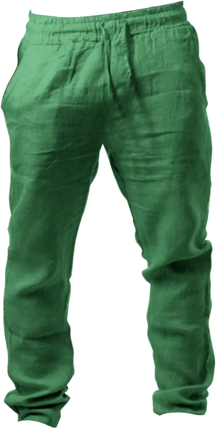 Cotton Linen Pants for Mens Casual Lightweight Loose Breathable Elastic Waist Drawstring Trousers Fashion Sweatpants