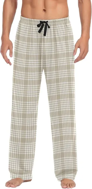 Cream Plaid Tartan Pajama Pants for Men Brown Taupe Mens Pajama Bottoms Lounge Pants L