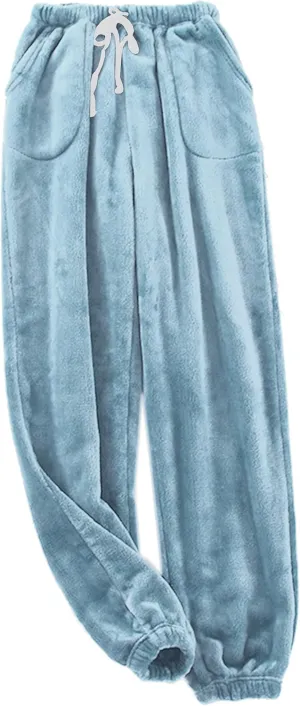 Cromoncent Mens Plush Warm Lounge Pj Pants Thickened Fleece Pajama Jogger Pants with Pockets Sleepwear