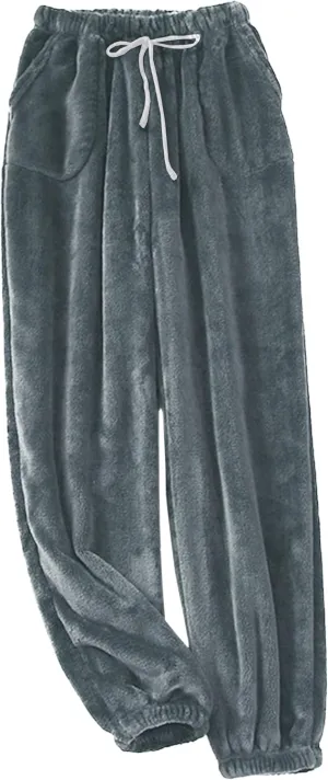Cromoncent Mens Plush Warm Lounge Pj Pants Thickened Fleece Pajama Jogger Pants with Pockets Sleepwear
