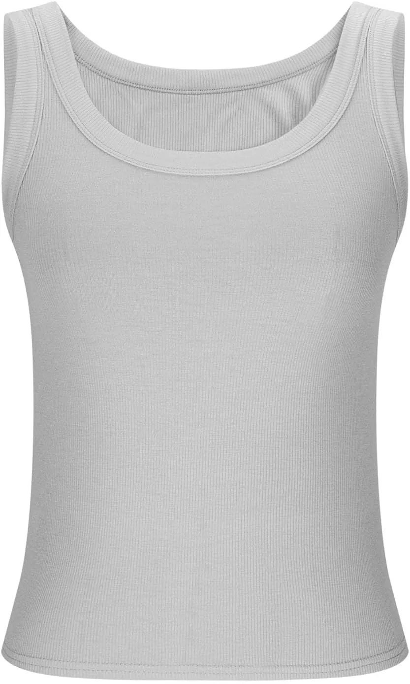 Crop Tank Tops for Women Scoop Neck Ribbed Knit Slim Fit Basic Tees Summer Going Out Top Teen Girls Sleeveless Shirt