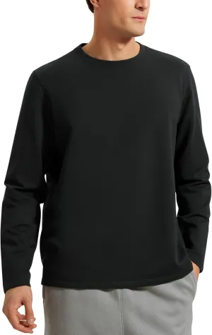 CRZ YOGA Fleece Crewneck Sweatshirt for Men Long Sleeve Breathable Workout Casual Pullover Basic Sweat Shirts