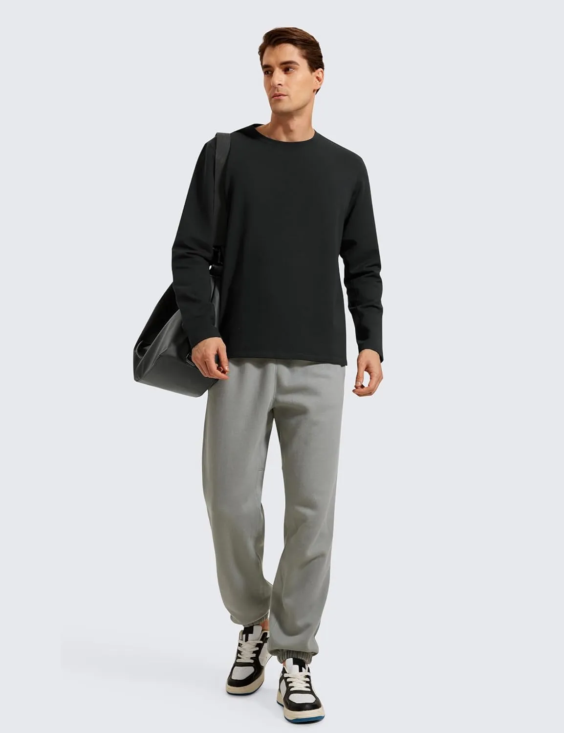 CRZ YOGA Fleece Crewneck Sweatshirt for Men Long Sleeve Breathable Workout Casual Pullover Basic Sweat Shirts