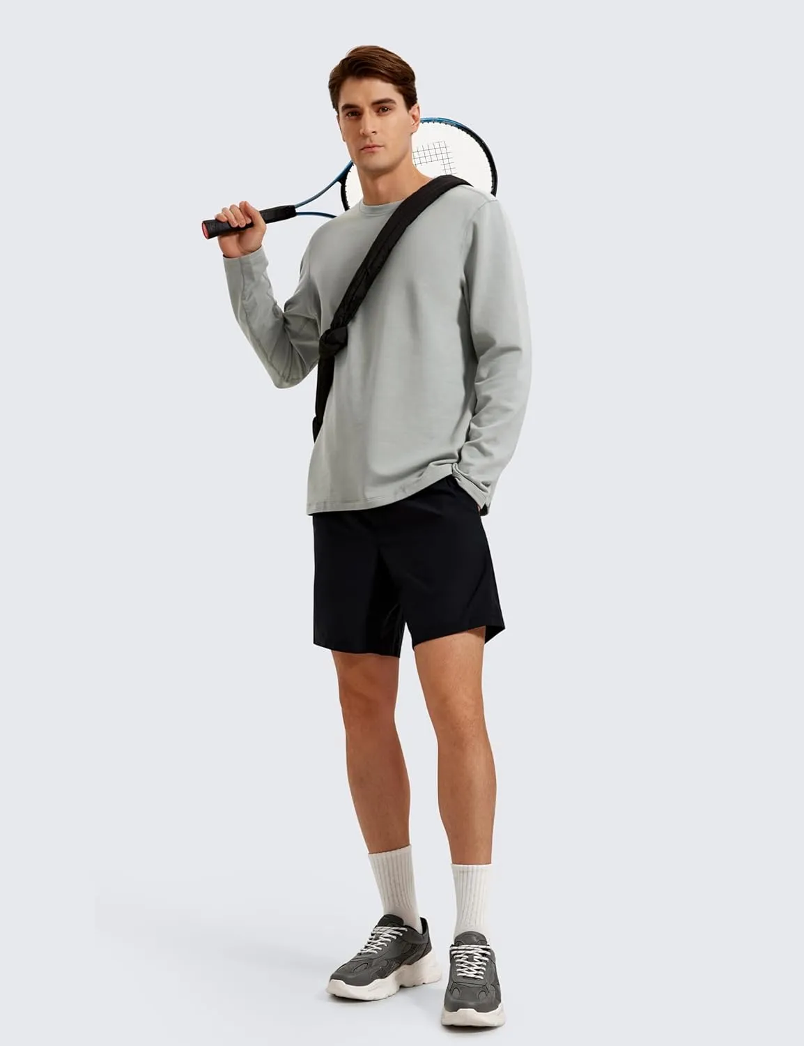 CRZ YOGA Fleece Crewneck Sweatshirt for Men Long Sleeve Breathable Workout Casual Pullover Basic Sweat Shirts