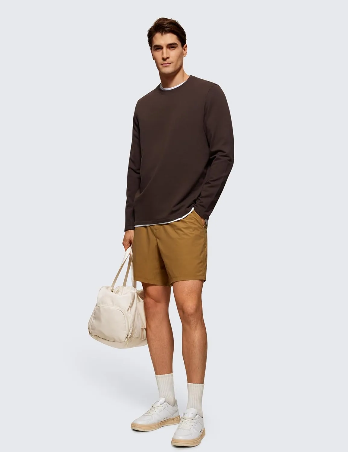 CRZ YOGA Fleece Crewneck Sweatshirt for Men Long Sleeve Breathable Workout Casual Pullover Basic Sweat Shirts