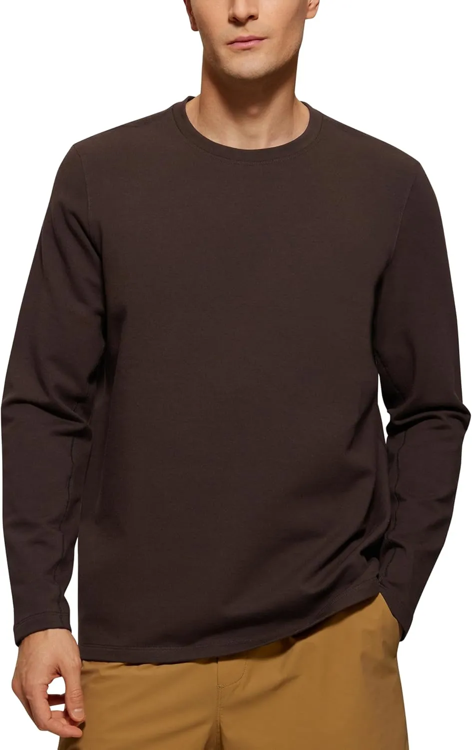CRZ YOGA Fleece Crewneck Sweatshirt for Men Long Sleeve Breathable Workout Casual Pullover Basic Sweat Shirts