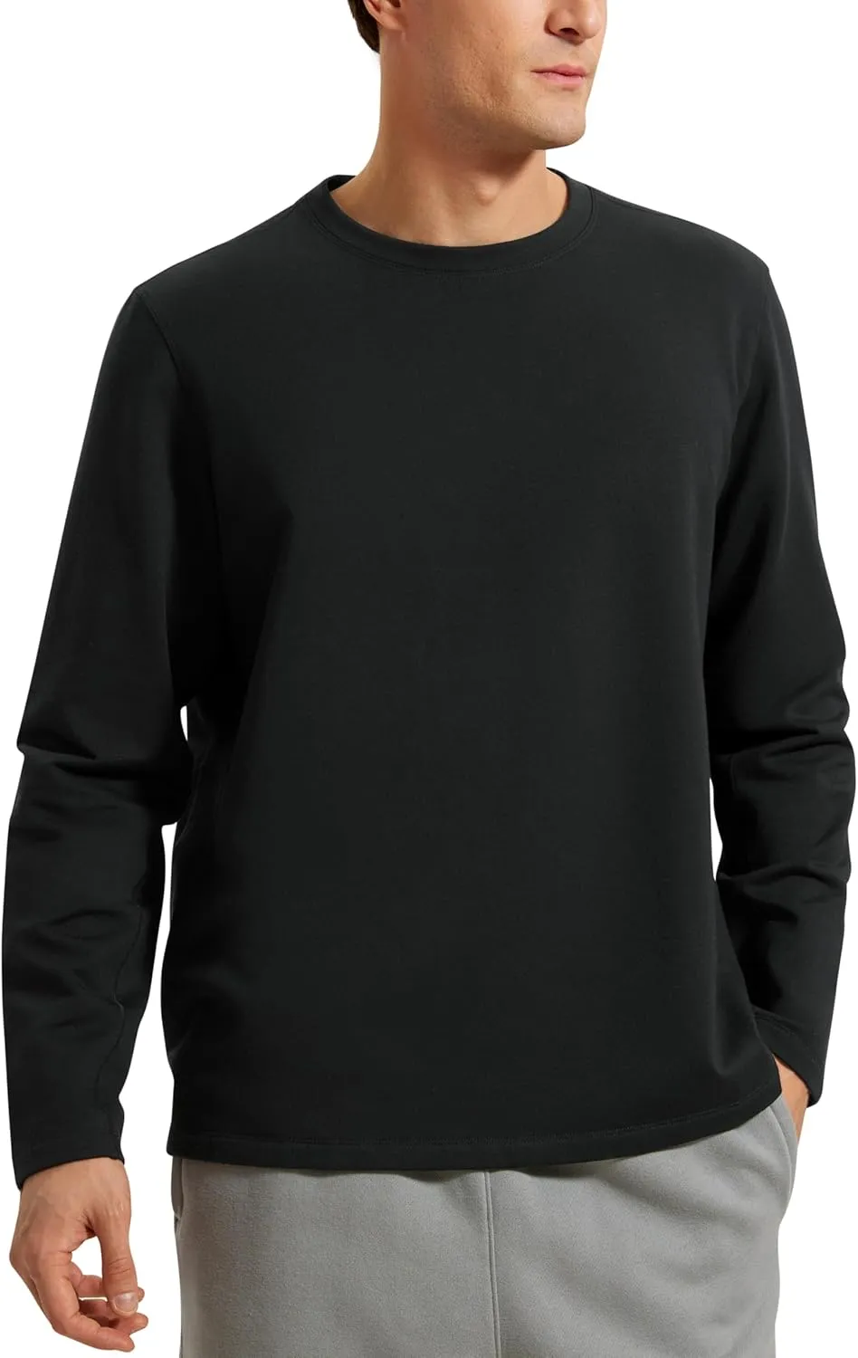 CRZ YOGA Fleece Crewneck Sweatshirt for Men Long Sleeve Breathable Workout Casual Pullover Basic Sweat Shirts