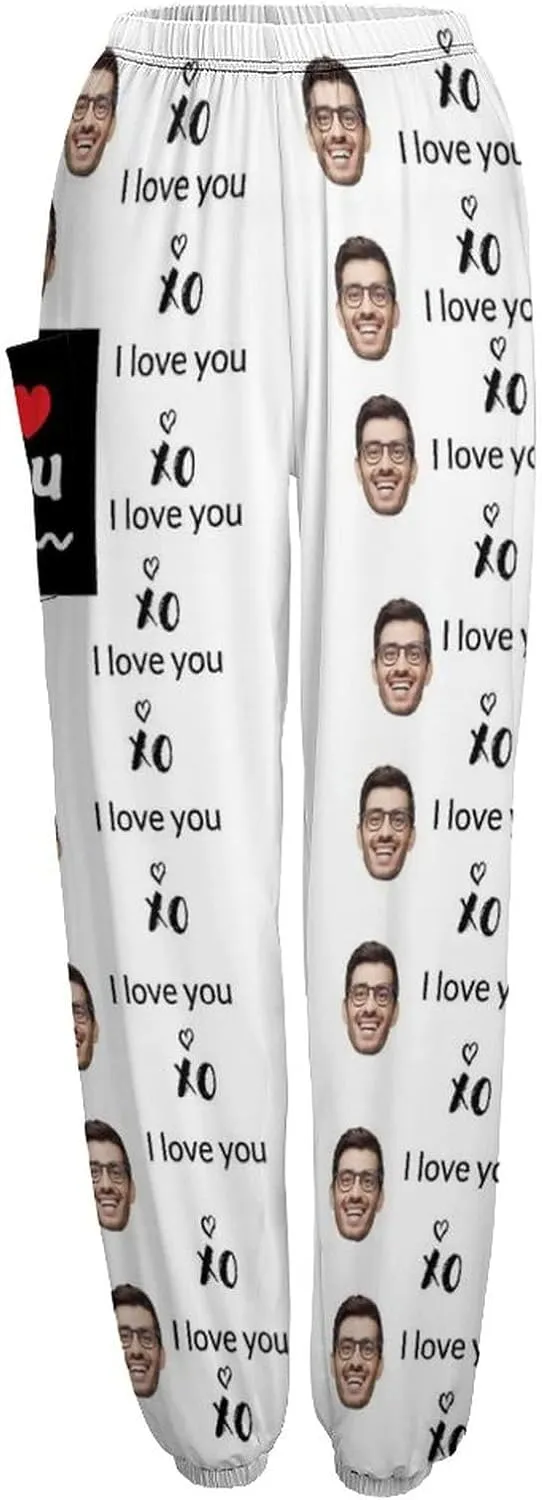 Custom Face Trousers Casual Joggers Loose Straight Leg Long Relaxed Fit Pants with Pockets