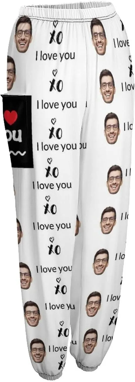 Custom Face Trousers Casual Joggers Loose Straight Leg Long Relaxed Fit Pants with Pockets