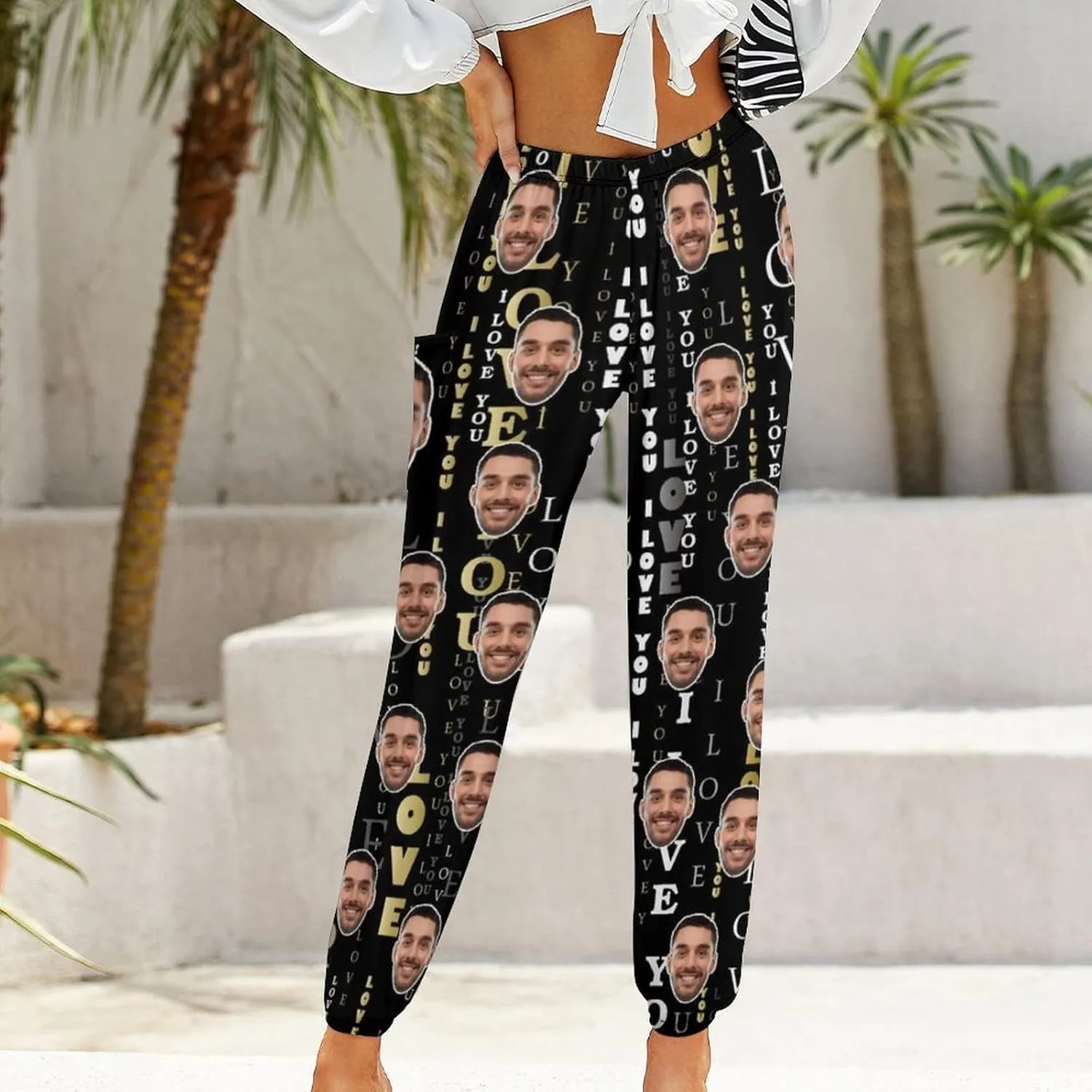 Custom Face Trousers Casual Joggers Loose Straight Leg Long Relaxed Fit Pants with Pockets