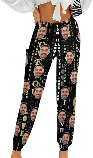 Custom Face Trousers Casual Joggers Loose Straight Leg Long Relaxed Fit Pants with Pockets