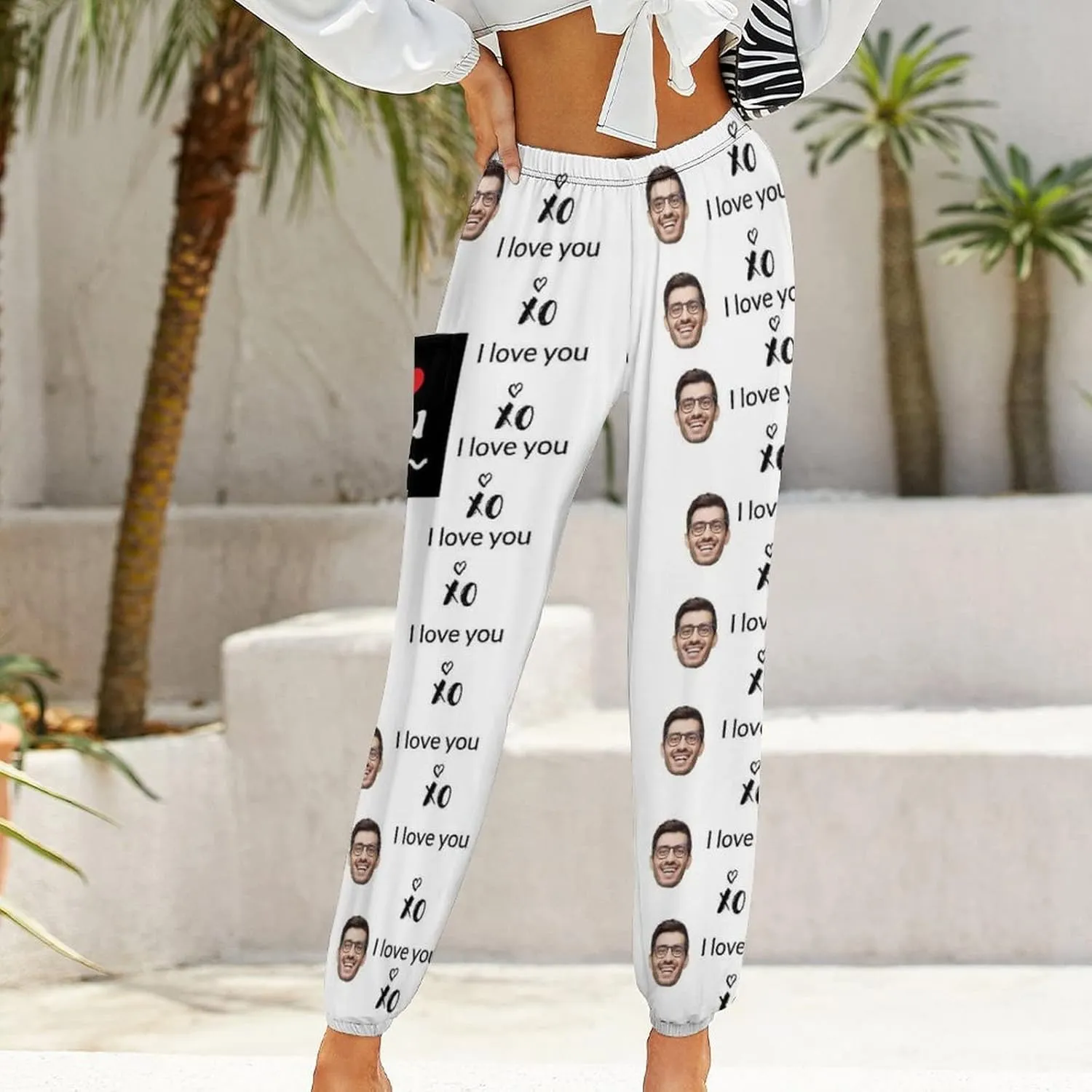 Custom Face Trousers Casual Joggers Loose Straight Leg Long Relaxed Fit Pants with Pockets