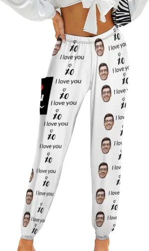 Custom Face Trousers Casual Joggers Loose Straight Leg Long Relaxed Fit Pants with Pockets