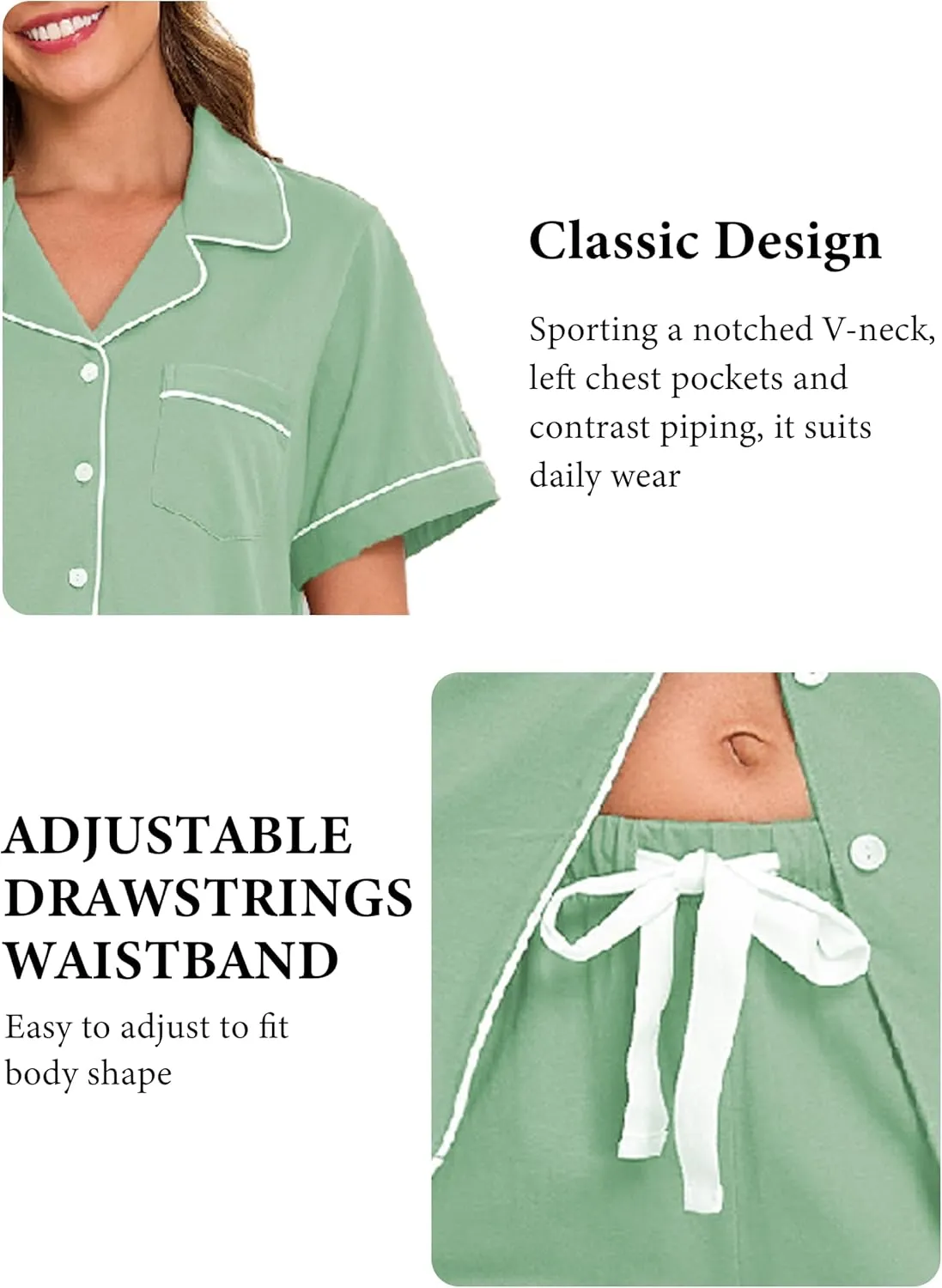 EA'S SECRET 100% Cotton Pajamas for Women Set Short Sleeve Button Down Sleepwear Capri Nightwear Pjs Loungewear