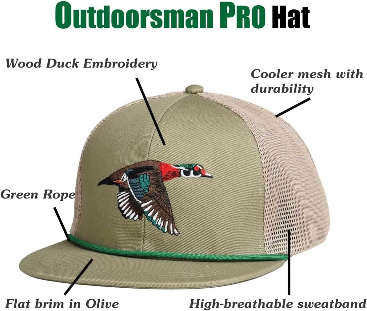 EDTREK Outdoorsman Pro Trucker Breathable Mesh Performance Cap - Flat Brim Snapback Hat