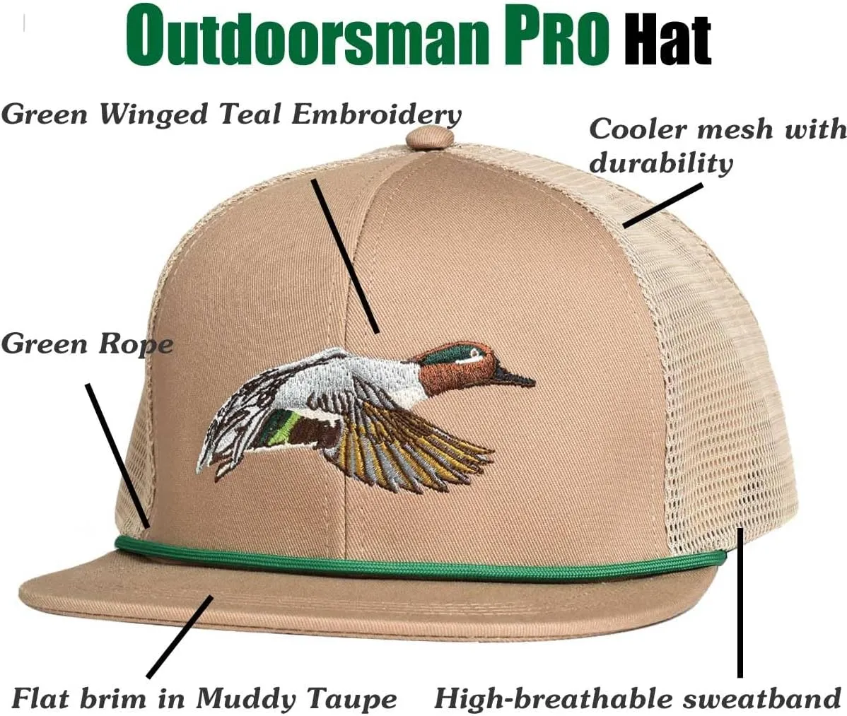 EDTREK Outdoorsman Pro Trucker Breathable Mesh Performance Cap - Flat Brim Snapback Hat